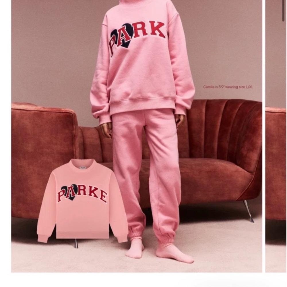 Parker Pink Crewneck Sweatshirt with Navy & Red Patch Logo